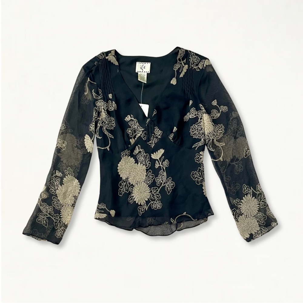 NWT Vintage 90s Y2K Ice Sheer Floral Chiffon Romantic Flowy Top Size 6 - Picture 10 of 11